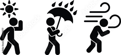 Icons of people in different weather conditions sun rain wind untitled illustration