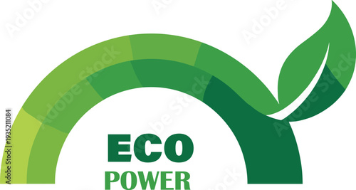 Green eco power gauge with a leaf symbol represents sustainable energy