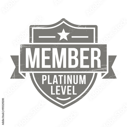 A gray shield shaped badge displaying member platinum level text