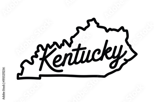 A black and white outline of the state of kentucky with its name