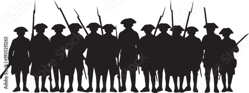 Soldiers in uniform holding rifles silhouette vector illustration