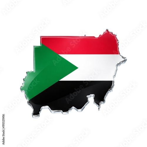 sudan national map 3d glass icon with flag colors for infographics