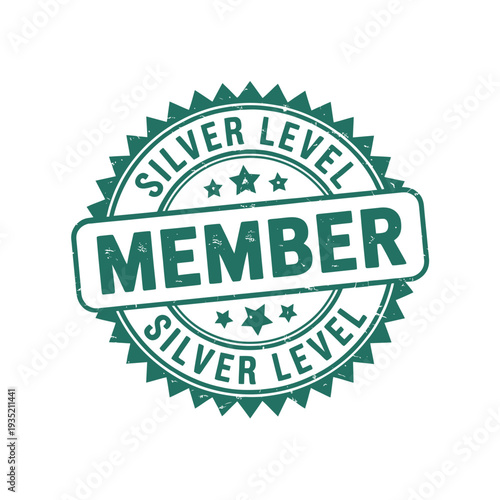 A green silver level member badge with stars and a distressed texture