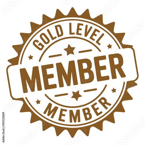 A gold level member badge with a star and decorative border design