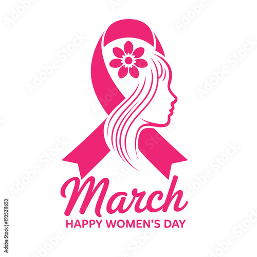 A pink ribbon forming a woman s profile supporting breast cancer awareness and women s day