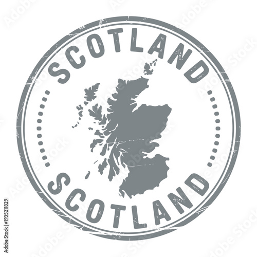 A distressed stamp depicting the map of scotland with the text scotland
