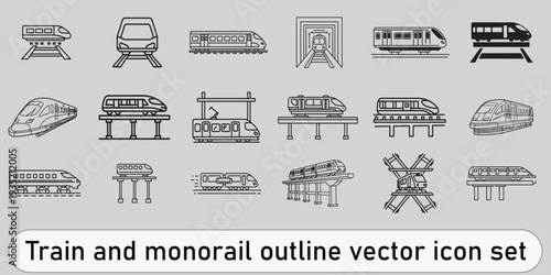 Train and monorail outline vector icon set