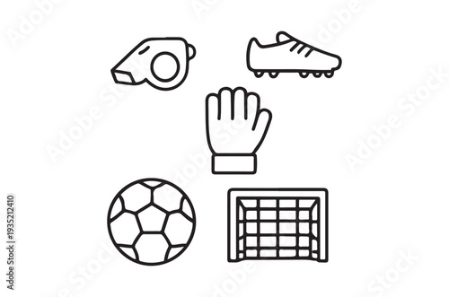 Simple line art depicting key elements of association football soccer