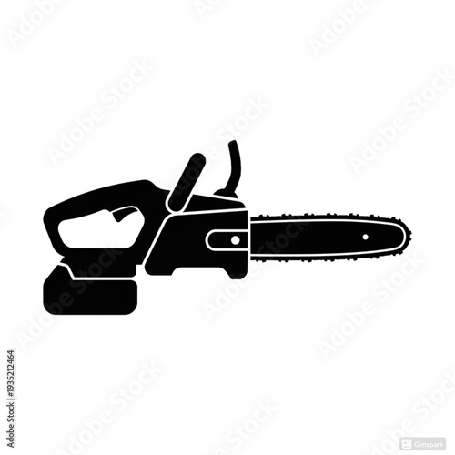 Chainsaw silhouette, modern design, black color, tool for woodworking on transparent background
