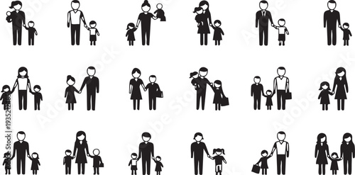 Black and white of various family units and relationships people adults