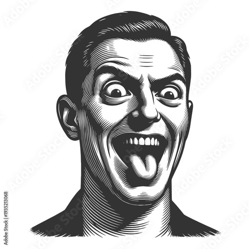 man screaming with wide eyes and open mouth, expressing extreme fear, panic or intense emotion sketch engraving generative ai vector illustration. Scratch board imitation. Black and white image.