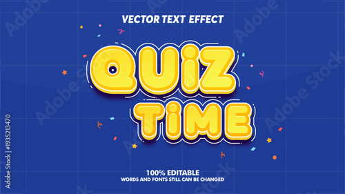 Editable text effect - Quiz Time and Quiz Tips 3d cartoon template style premium vector. Trendy color background