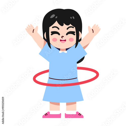 Cute Kid Playing Hula Hoop Cartoon Illustration 