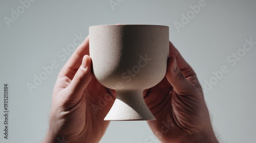 Wallpaper Mural hands elevating ceramic vessel in bright minimalist setting Torontodigital.ca