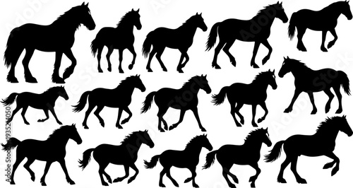 Wild Horse Silhouette Set – Running, Rearing, Jumping & Standing Stallion Vector Clipart