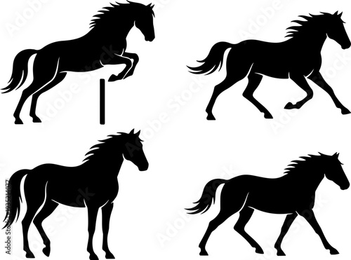 Wild Horse Silhouette Set – Running, Rearing, Jumping & Standing Stallion Vector Clipart