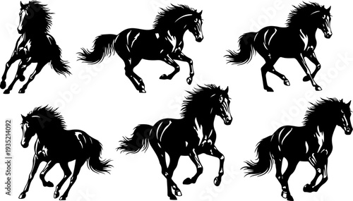 Wild Horse Silhouette Set – Running, Rearing, Jumping & Standing Stallion Vector Clipart