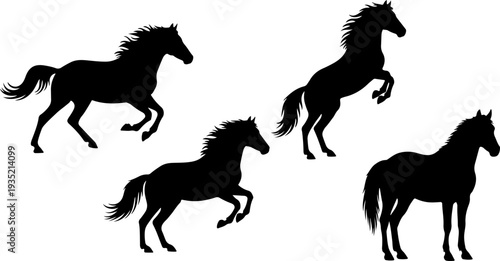 Wild Horse Silhouette Set – Running, Rearing, Jumping & Standing Stallion Vector Clipart
