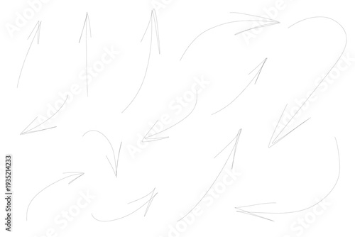 Hand drawn arrow. Sketch brush arrow line set. Doodle handwritten arrow elements. Vector illustration isolated on white background.