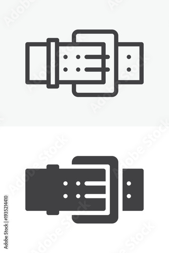 Weightlifting belt support icon set for strength training gear. Line outline and solid icon versions with editable stroke. Vector sign and symbol for gym lifting belt equipment icon.