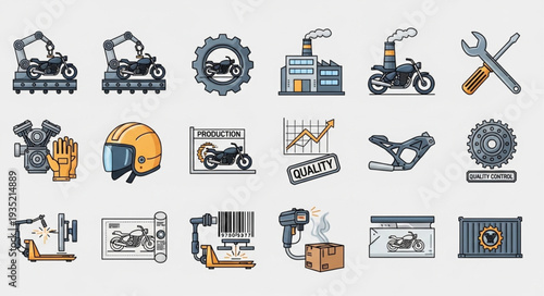 Collection of industrial and transportation related icons and symbols.