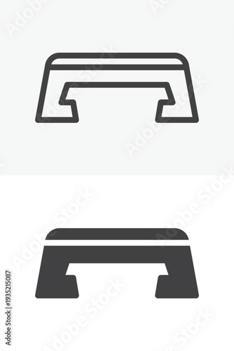 Fitness aerobic step platform icon set for cardio training. Line outline and solid icon versions with editable stroke. Vector sign and symbol for gym step exercise workout icon.