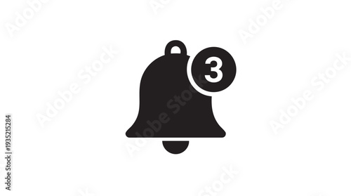 Simple notification bell icon with number three indication in modern vector graphic design for alert and notification purposes