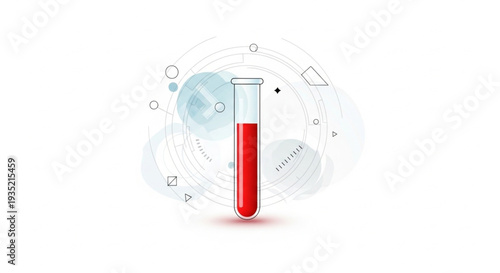 A modern vector illustration of a glass test tube containing a red liquid solution for medical laboratory analysis and scientific research