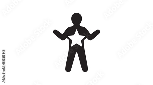Simple vector graphic illustration of a person with a star on their chest symbolizing excellence and achievement in a minimalist design.