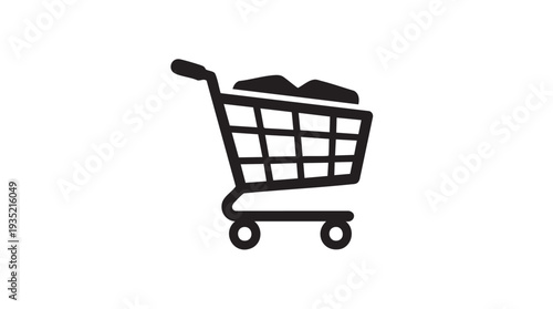 Simple vector graphic illustration of a shopping cart filled with items on a clean white background for e-commerce design