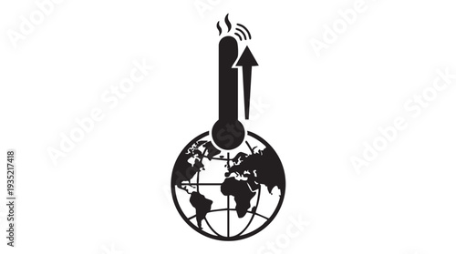 Vector graphic illustration symbolizing global warming with a thermometer and rising temperature on a globe