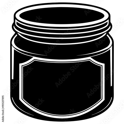 Glass honey jar with lid and blank label isolated on white background