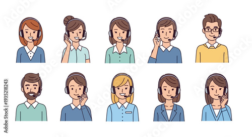 Diverse group of people communicating on phone calls in various office settings from a top-down viewpoint