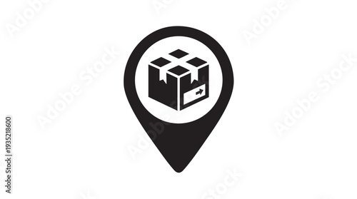 Vector graphic illustration of a map pin with a parcel inside representing delivery or shipping location