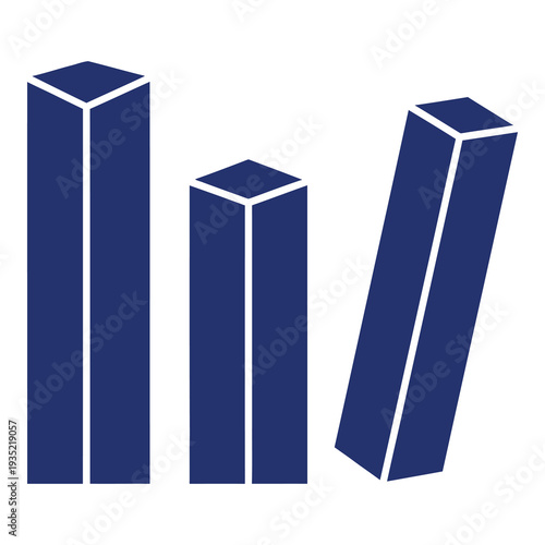 Three blue bar chart icons in different sizes and orientations  business statistics icon