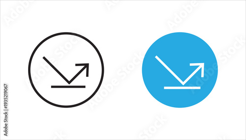Business growth arrow chart line icon inside circle. Outline analytics symbol representing financial growth, business performance, statistics, success, and progress.