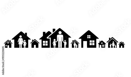 Single family home concept icon collection black and white vector illustration isolated on white background
