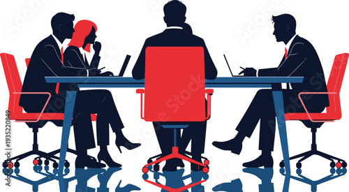 Business team meeting at office table corporate discussion collaboration vector illustration