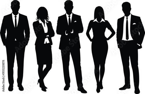 Business people silhouettes set, professional men and women standing corporate team figures vector illustration isolated office character collection