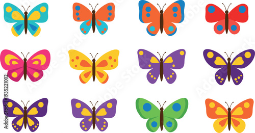 Colorful Butterfly Collection with Decorative Wings in Bright Cartoon Style Vector Illustration Set