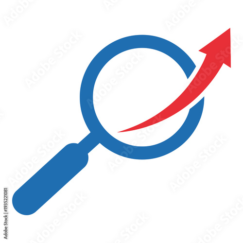 Magnifying glass with red arrow pointing up and to the right for search and growth icon
