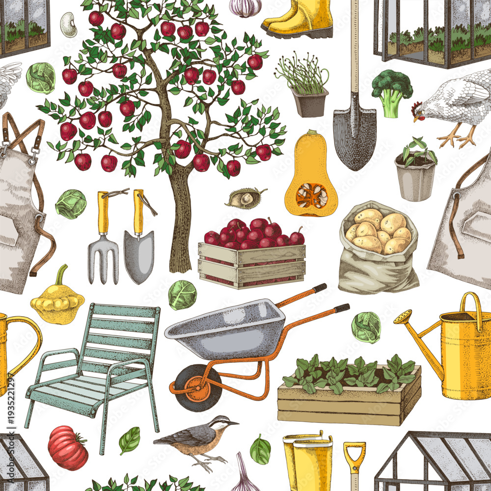 Fototapeta premium Garden and agriculture seamless pattern