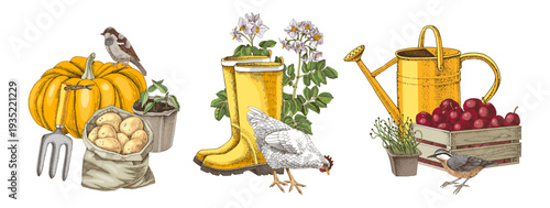 Horticulture and gardening vector icons
