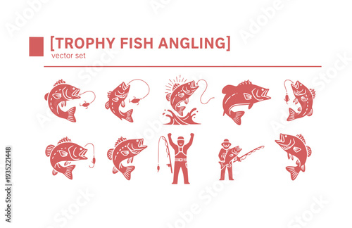 Trophy Fish Angling Vector Set - Black Silhouette Illustrations, Fishing Graphics, Bass Icons, Angler Achievement Design Elements