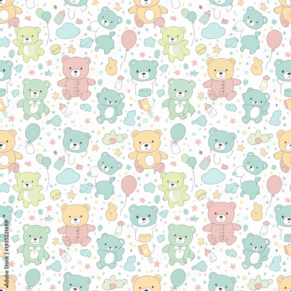 Obraz premium Charming Hand Drawn Style Teddy Bear Background for Children’s Room Decor and Fabric Prints