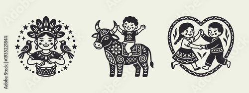 Traditional Folk Art Vector Illustrations: Cultural Celebration Designs