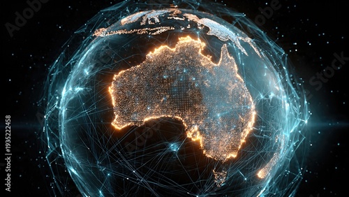 Futuristic digital earth with glowing australia and network connections