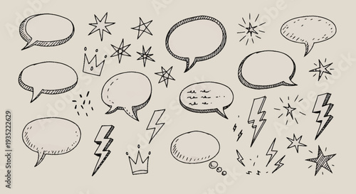 Collection of Cartoon Speech Bubbles and Emoticons.