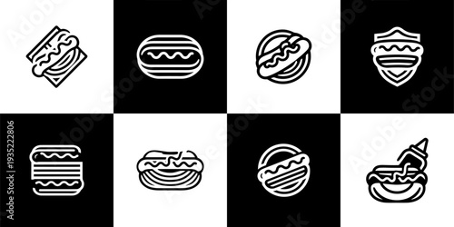 Icon Set Vector of 8 Delicious Hot Dog Food Icons
