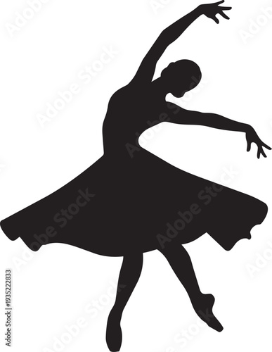 A black silhouette of a ballet dancer in a graceful pose isolated on transparent background, Vector